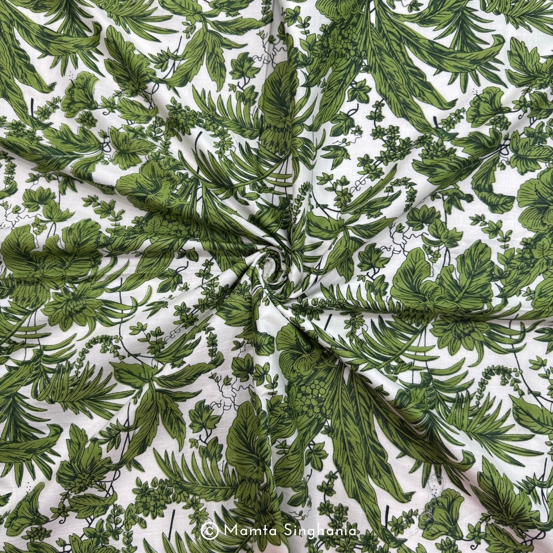 Green Floral Printed Cotton Fabric