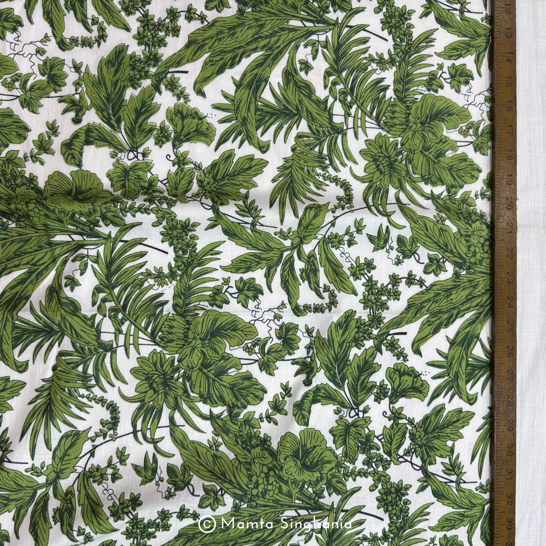 Green Floral Printed Cotton Fabric