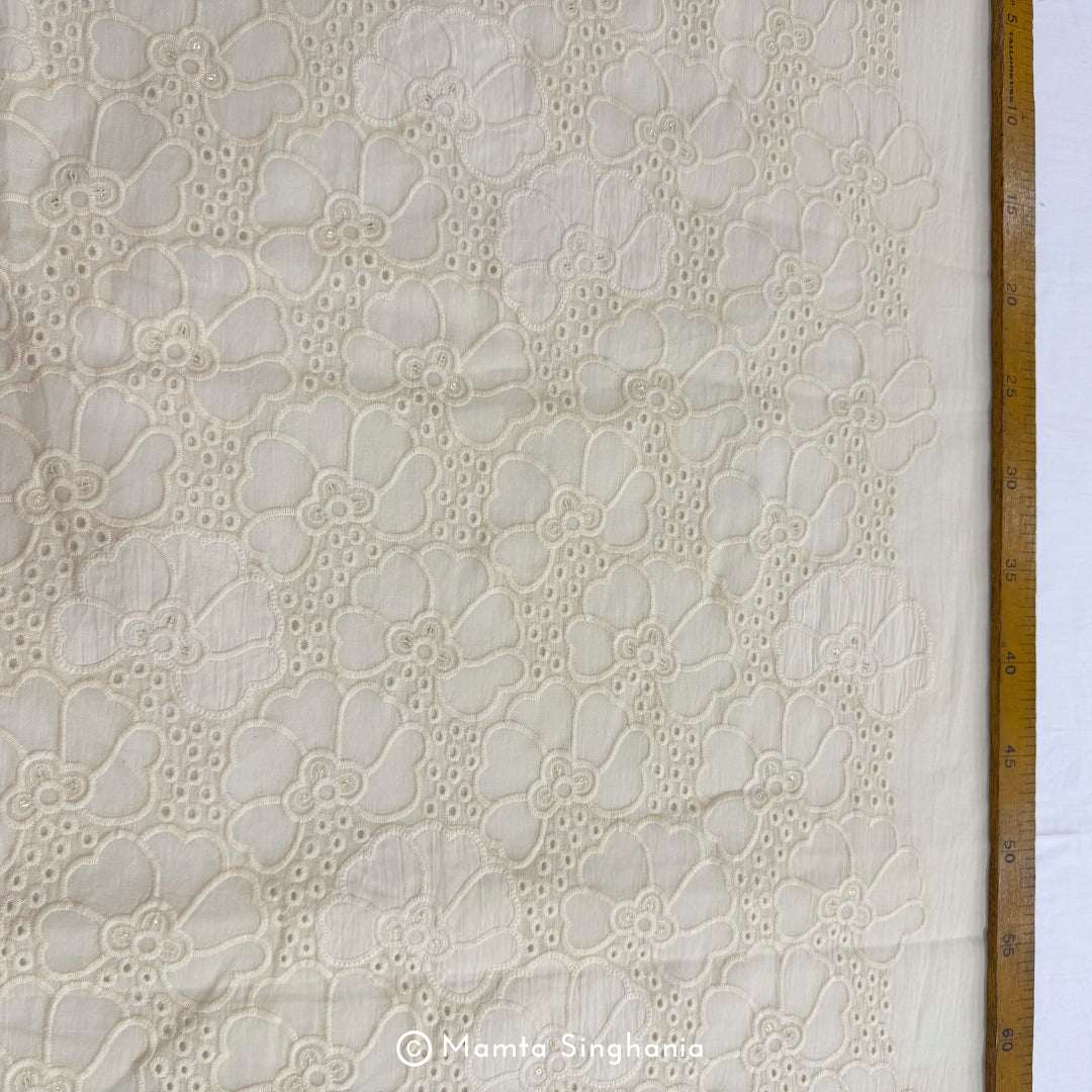 Cream Floral Hakoba Mul Cotton Fabric