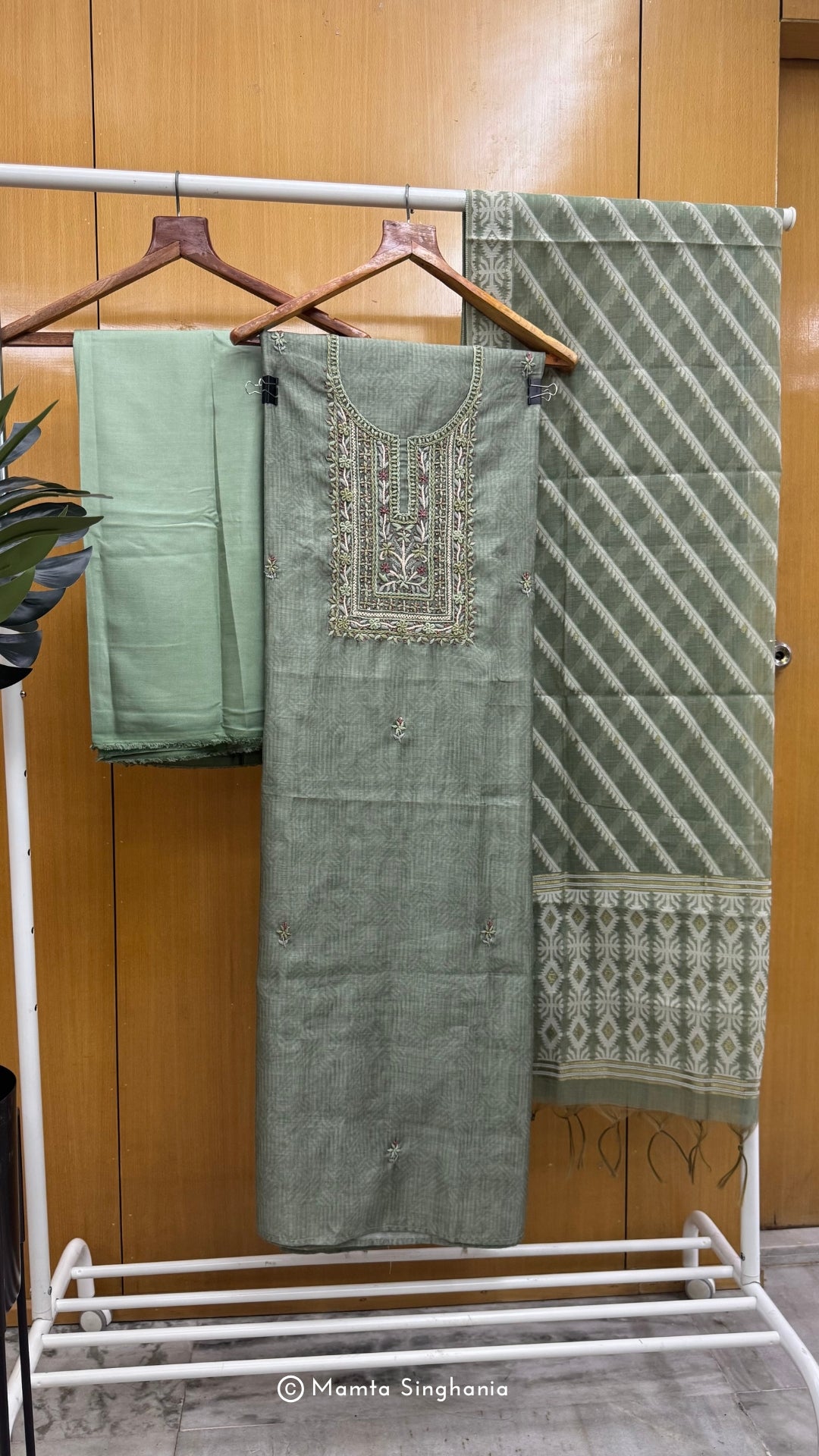 Green Embroidered Jamdani Unstitched Suit Set