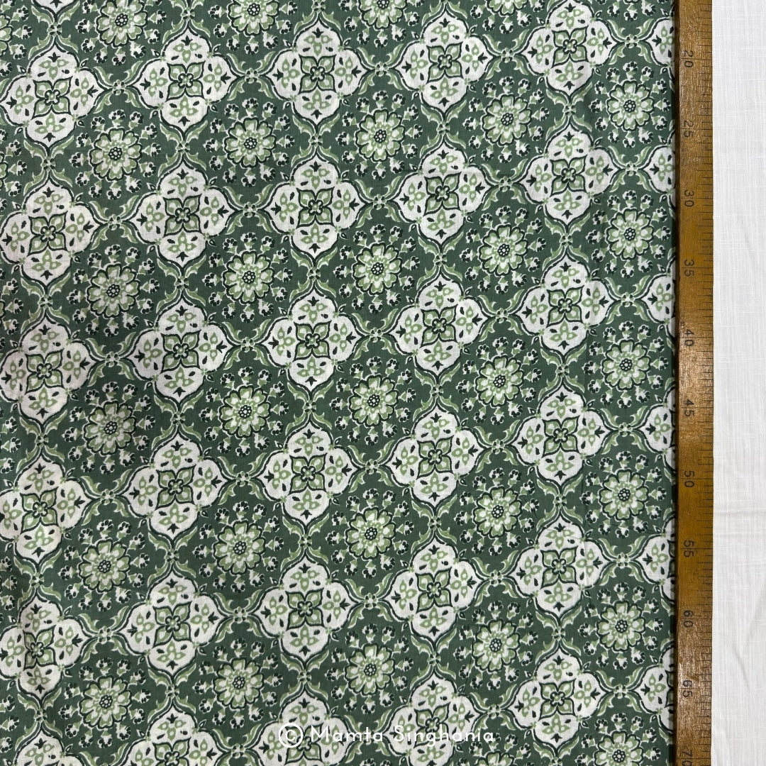 Sage Green Floral Printed Cotton Fabric