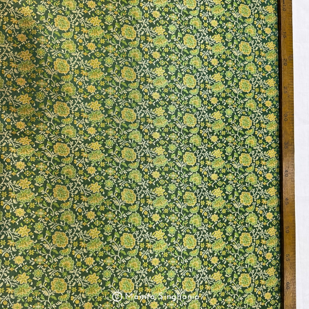 Green Floral Banarasi Brocade Katan Silk Fabric