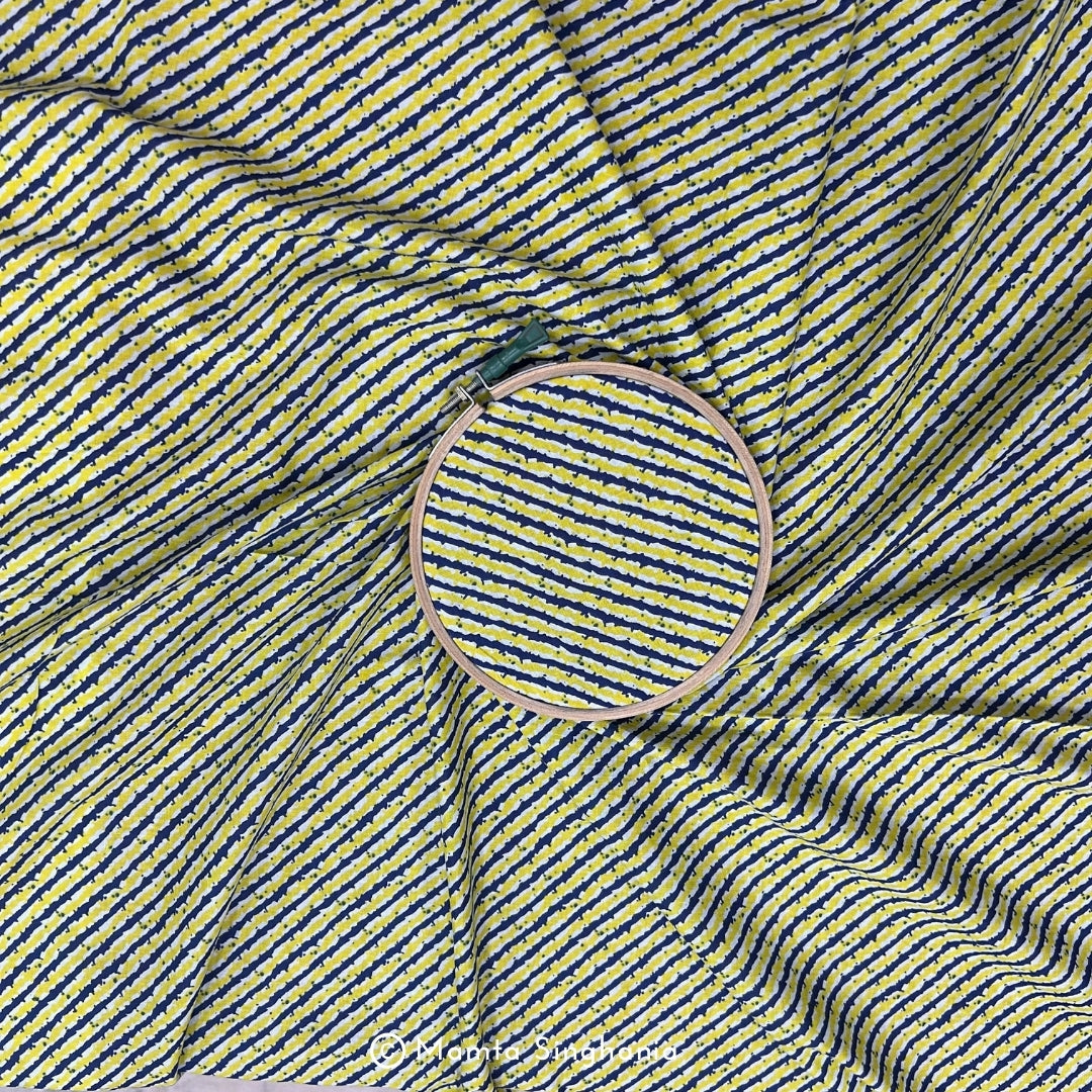 Blue Yellow Leheriya Printed Cotton Fabric