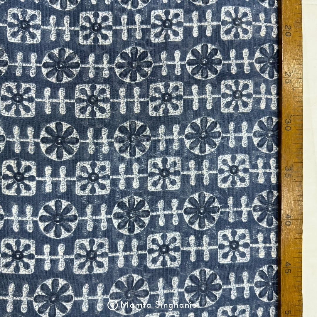 Blue Floral Printed Kota Doria Fabric