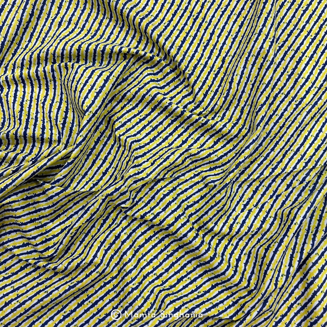 Blue Yellow Leheriya Printed Cotton Fabric