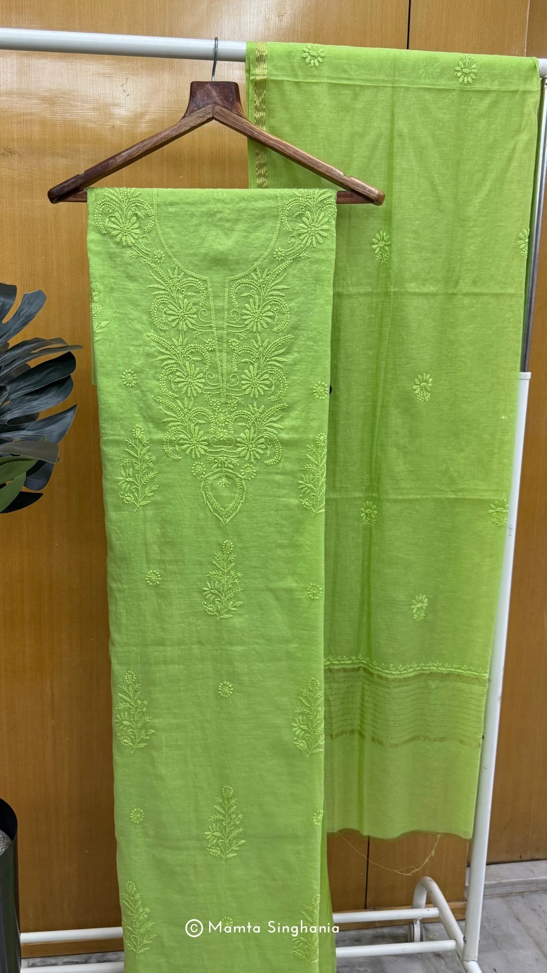 Green Unstitched Chikankari Suit Set