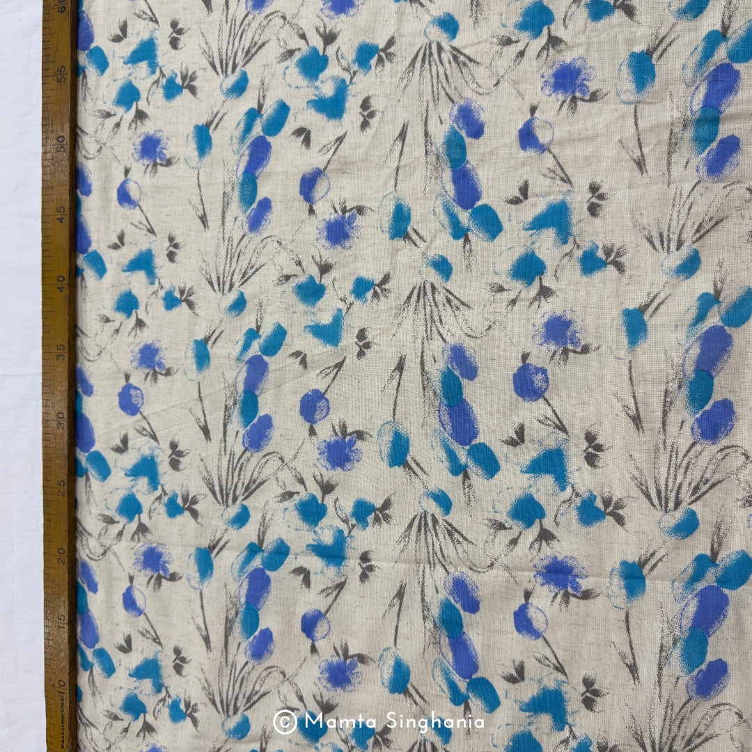 Blue Floral Handloom Cotton Fabric