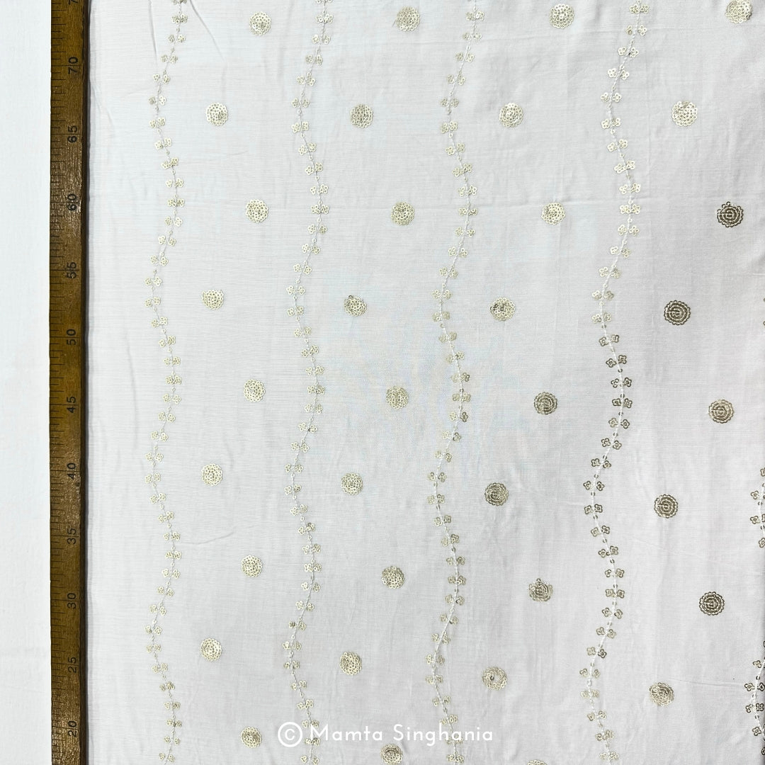 White Plain Dyeable Embroidered Chanderi Fabric
