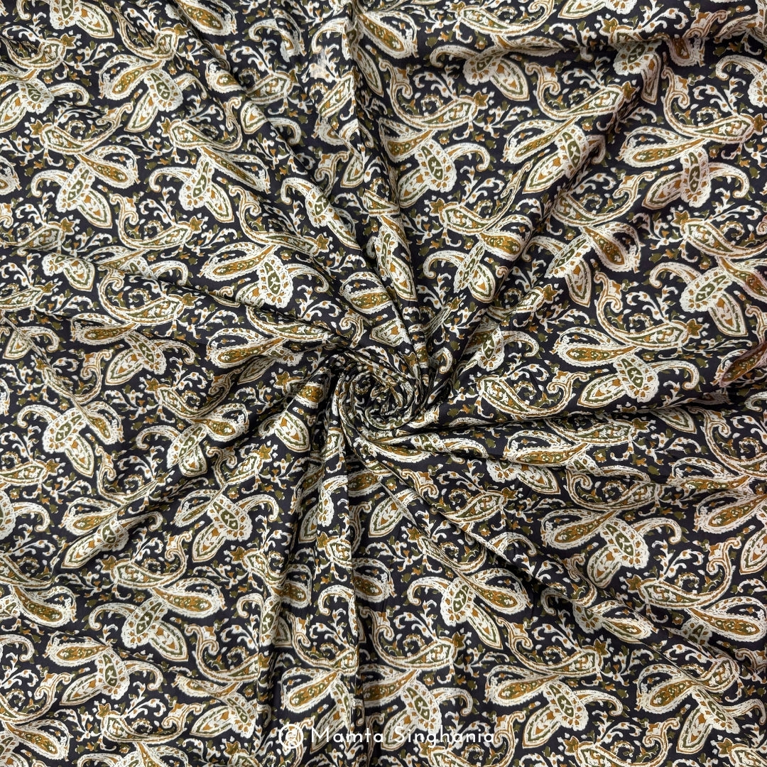 Black and Yellow Floral Printed Cotton Fabric