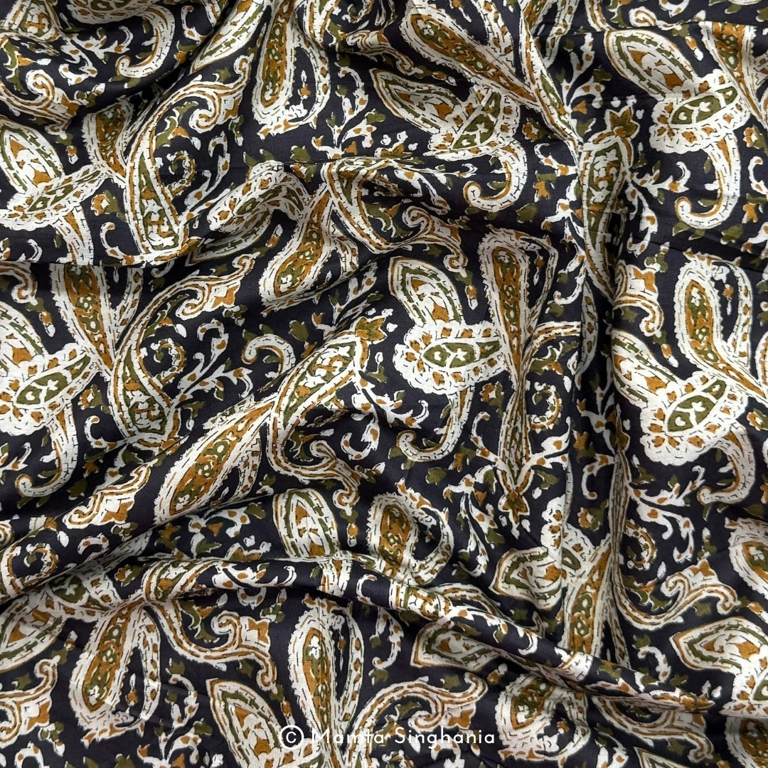 Black and Yellow Floral Printed Cotton Fabric
