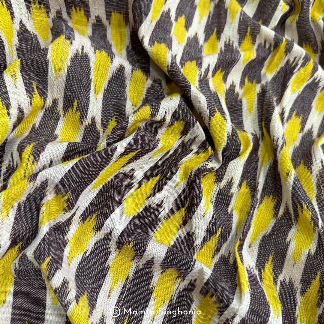 Black Yellow Ikkat Fabric