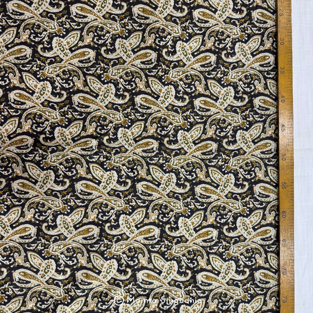 Black and Yellow Floral Printed Cotton Fabric