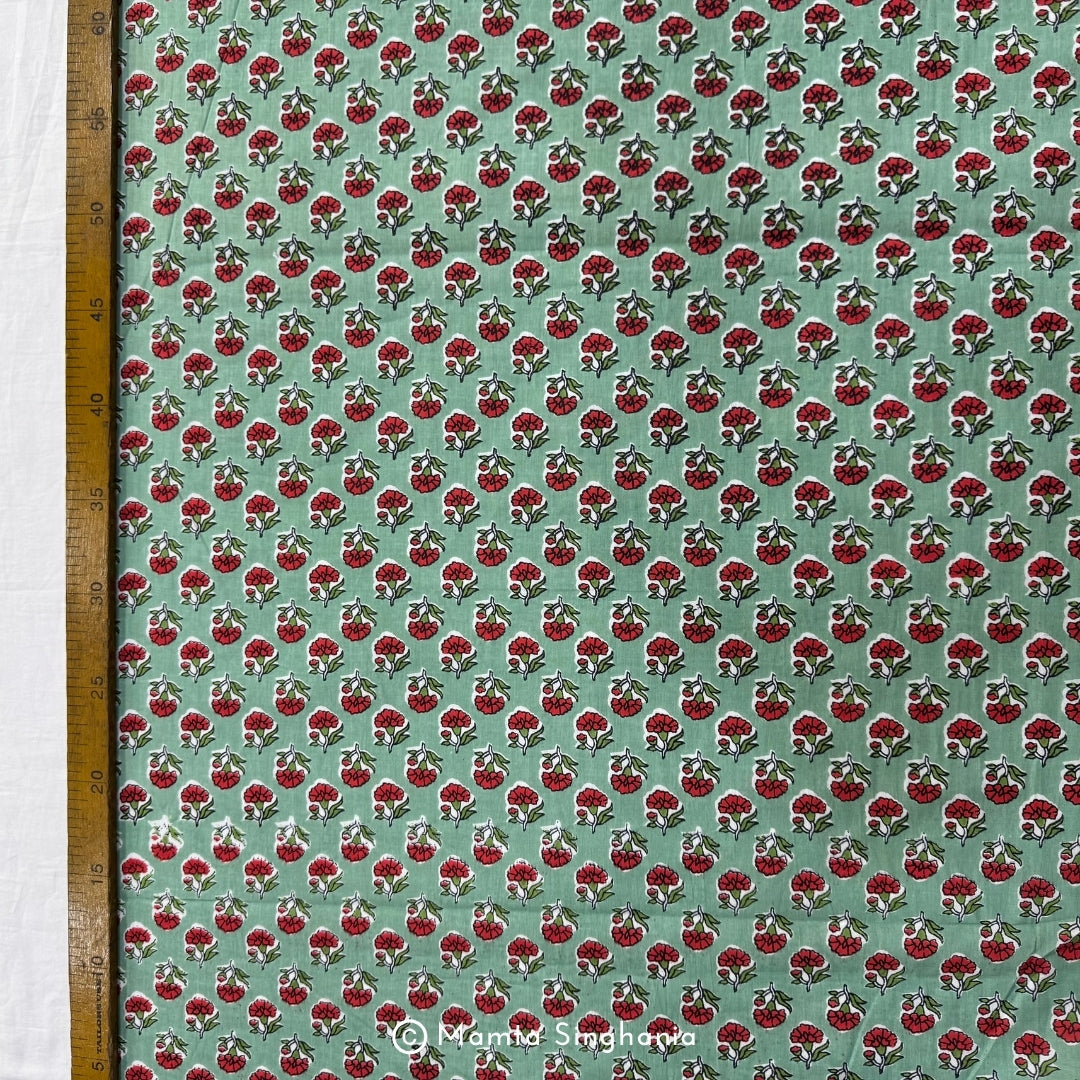 Light Green Floral Printed Cotton Fabric