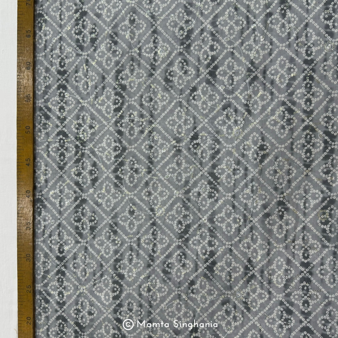 Grey Bandhej Mix Shibori Embroidered Cotton Fabric