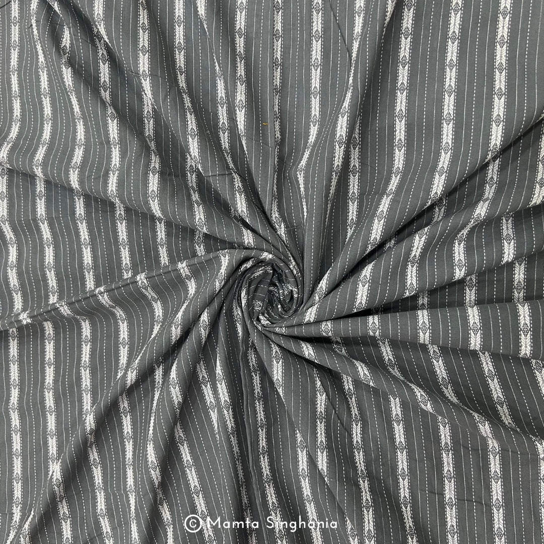 Grey Stripes Handloom Cotton Fabric