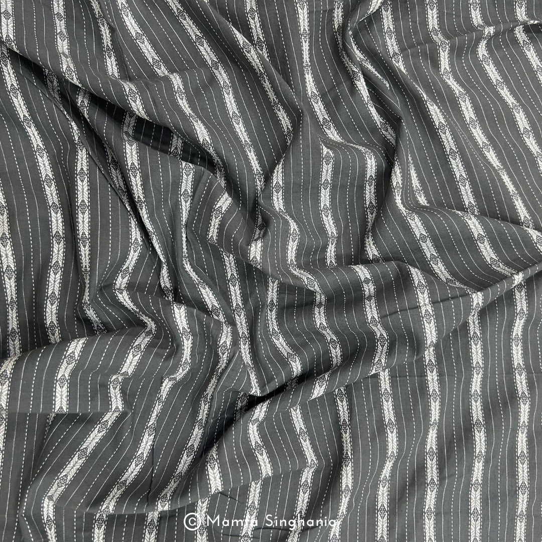 Grey Stripes Handloom Cotton Fabric