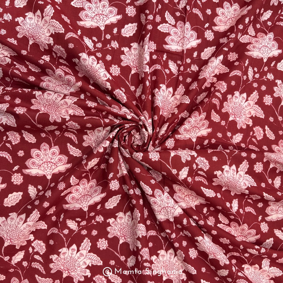 Red Floral Printed Cotton Fabric