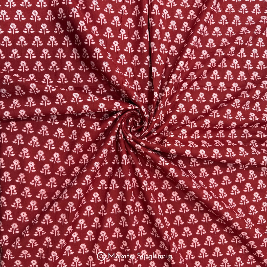 Red Floral Printed Cotton Fabric
