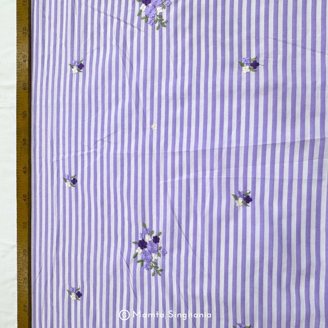 Light Pastel Purple Floral Embroidered Mul Cotton Fabric 56"
