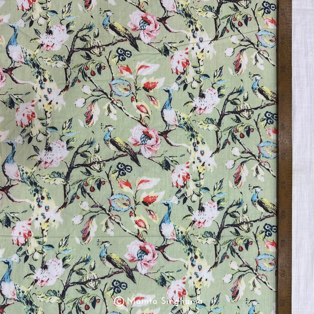 Green Floral Printed Cotton Fabric