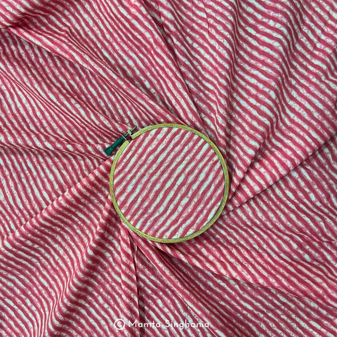 Coral Pink Leheriya Printed Cotton Fabric