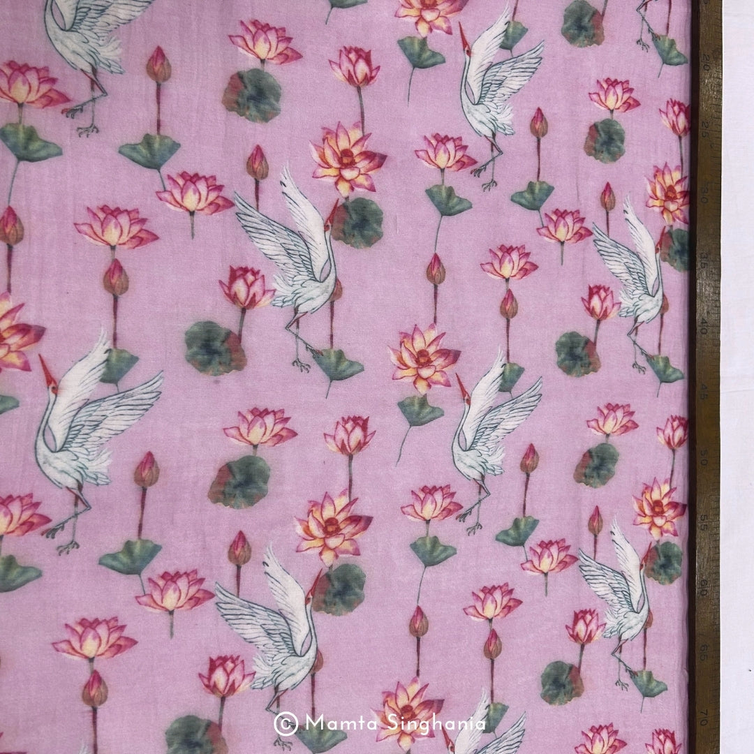 Pink Floral Fauna Pichwai Printed Mul Chanderi Fabric