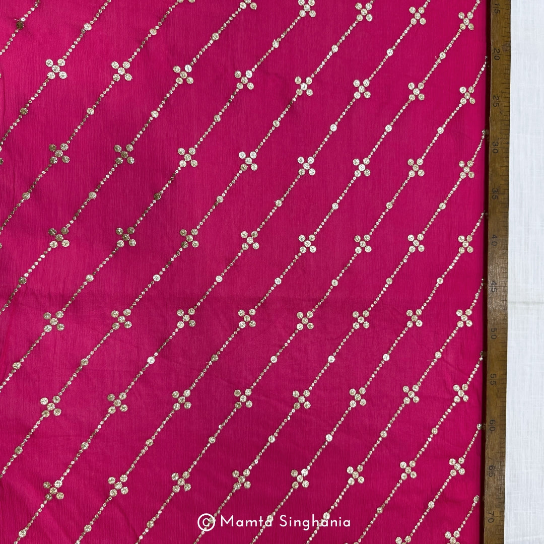 Hot Pink Embroidered Chiffon Fabric
