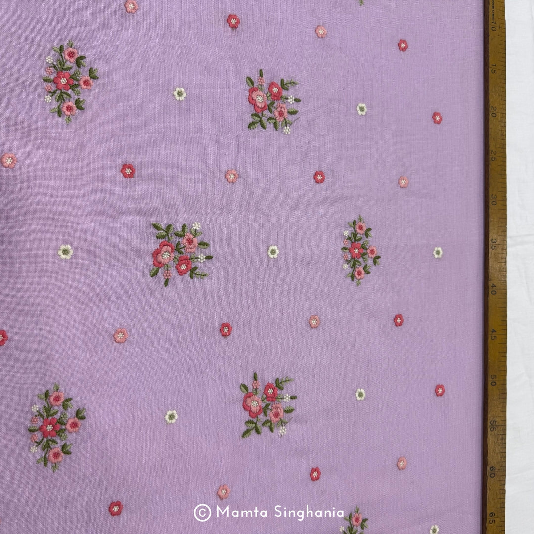 Lavender Floral Embroidered Linen Fabric