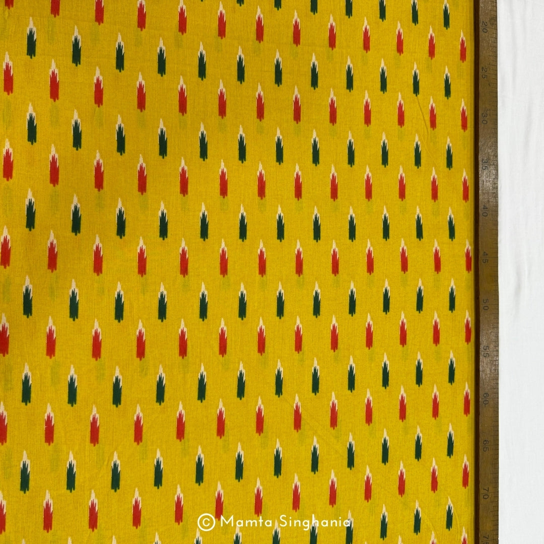Yellow Motif Printed Cotton Fabric
