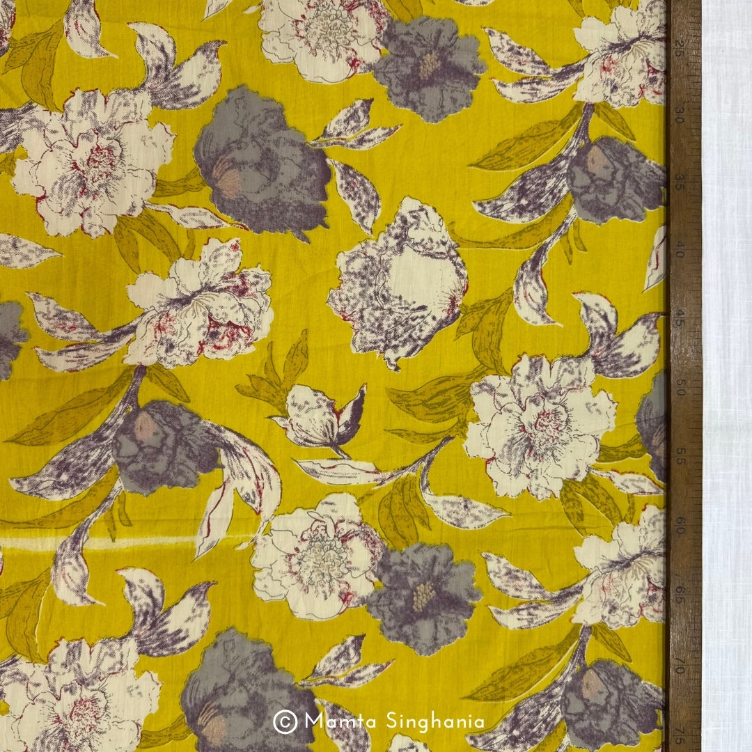 Yellow Floral Printed Cotton Fabric