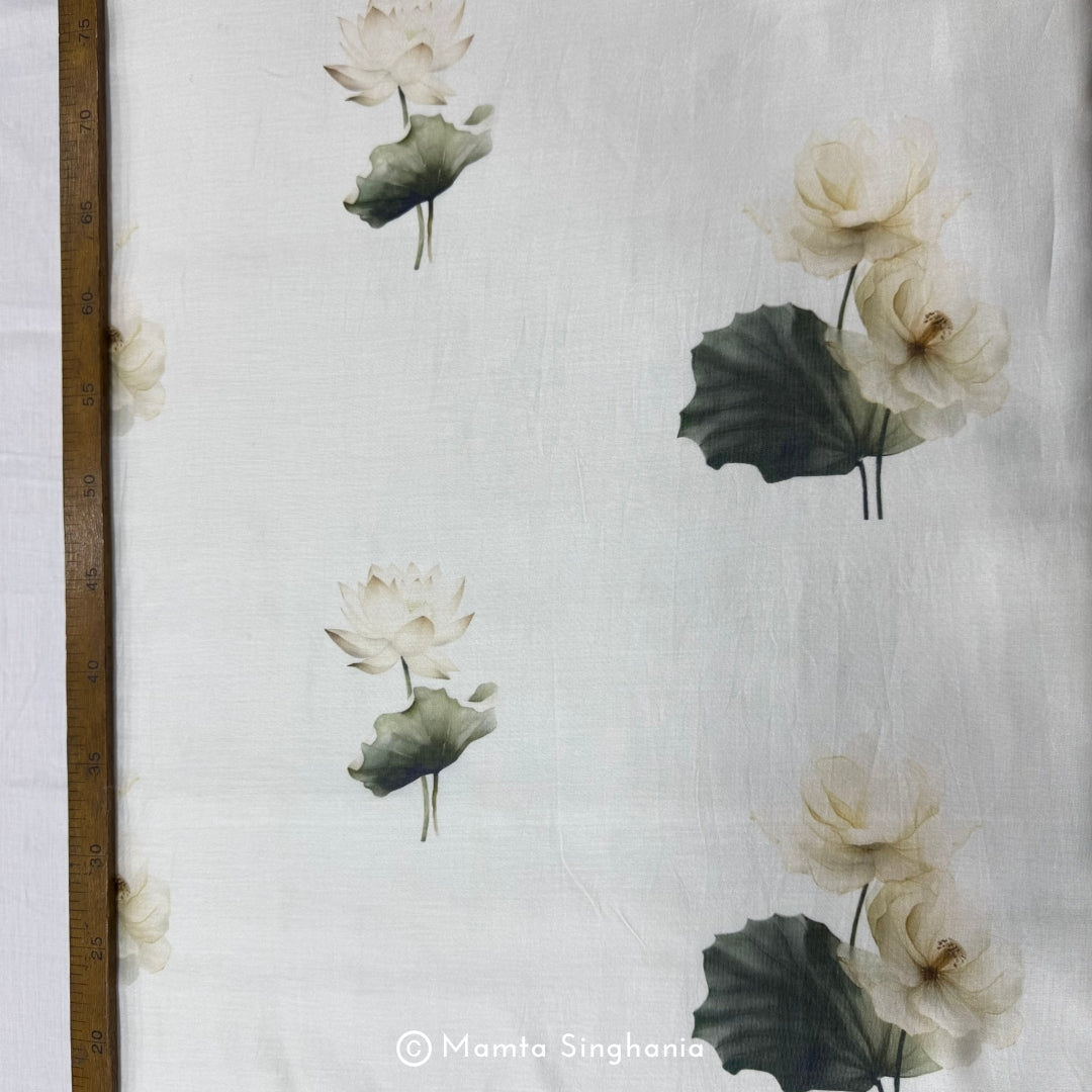 White Floral Printed Chanderi Fabric