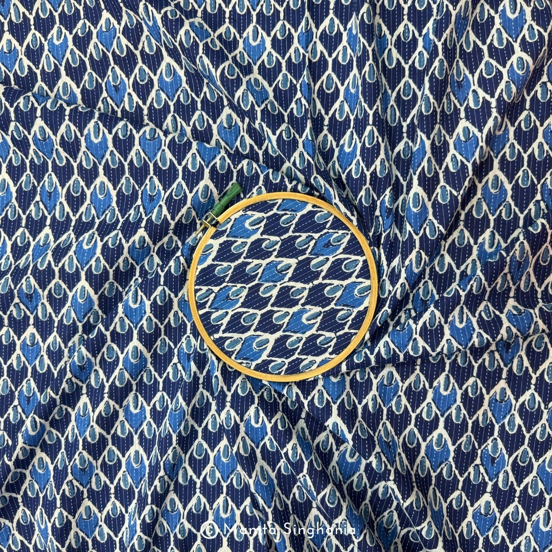 Blue Printed Kantha Cotton Fabric