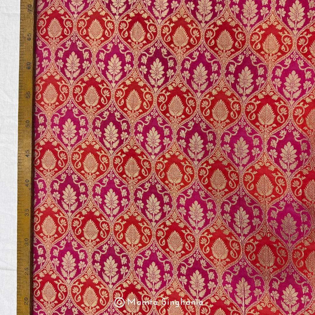 Red Pink Banarasi Brocade Fabric