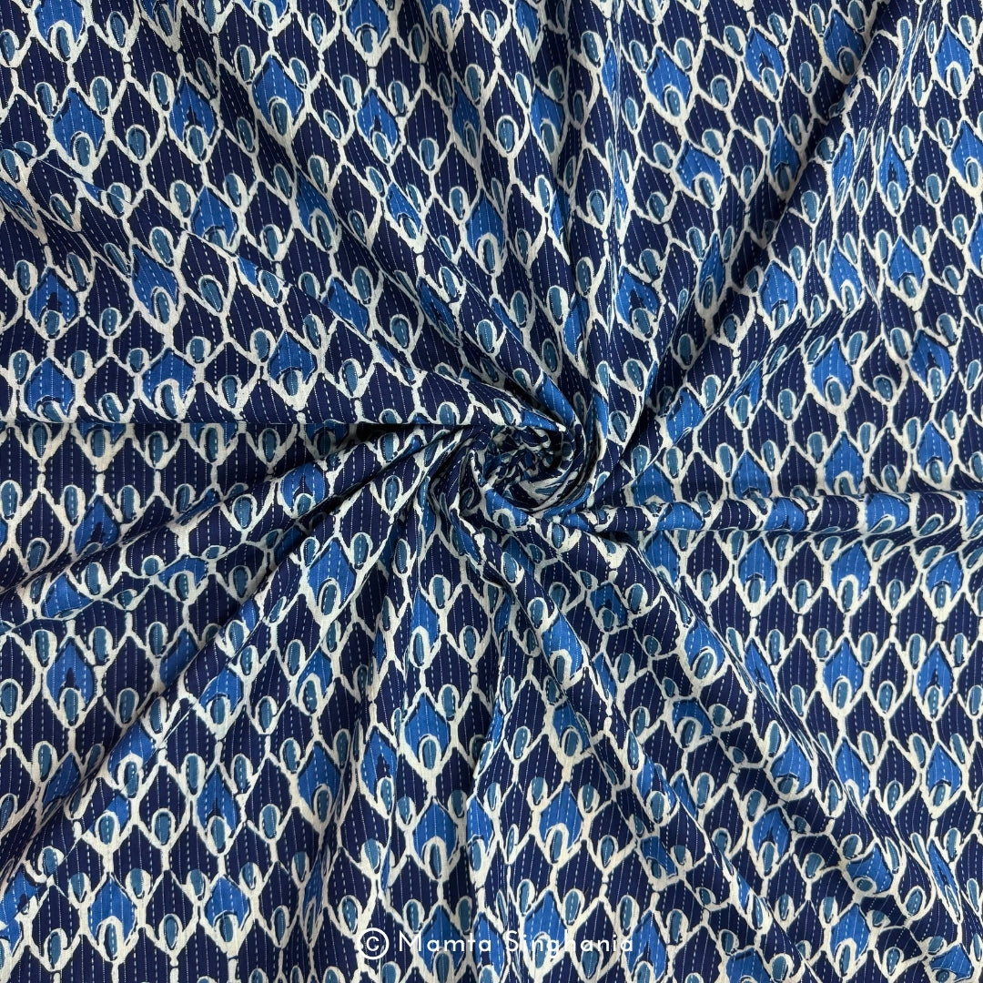 Blue Printed Kantha Cotton Fabric