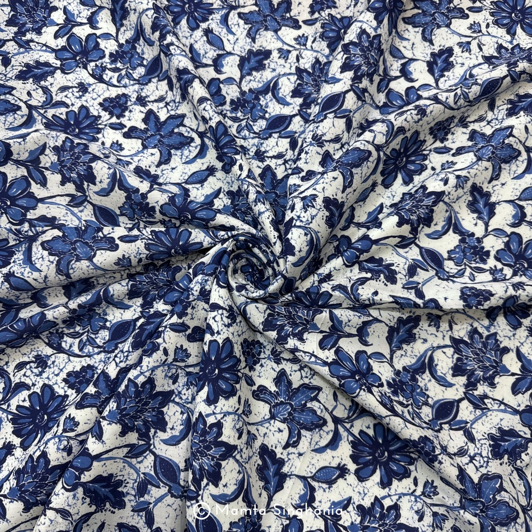 Blue Floral Printed Cotton Fabric
