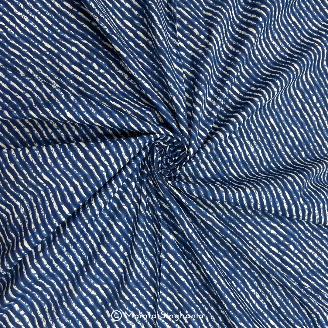 Indigo Blue Leheriya Printed Cotton Fabric
