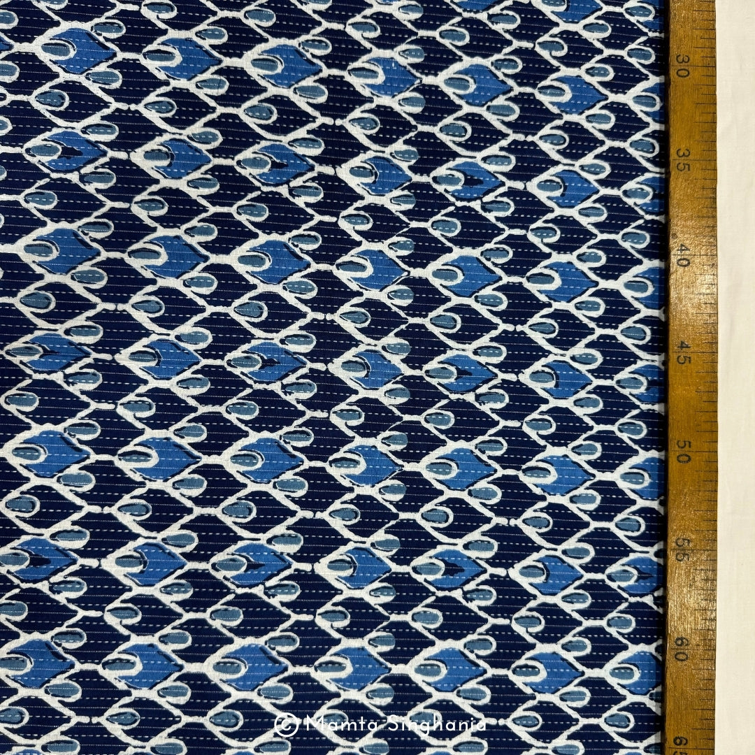Blue Printed Kantha Cotton Fabric