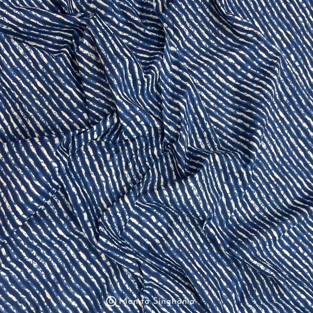 Indigo Blue Leheriya Printed Cotton Fabric