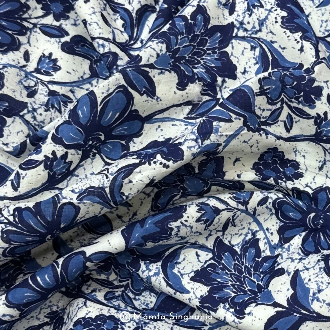 Blue Floral Printed Cotton Fabric