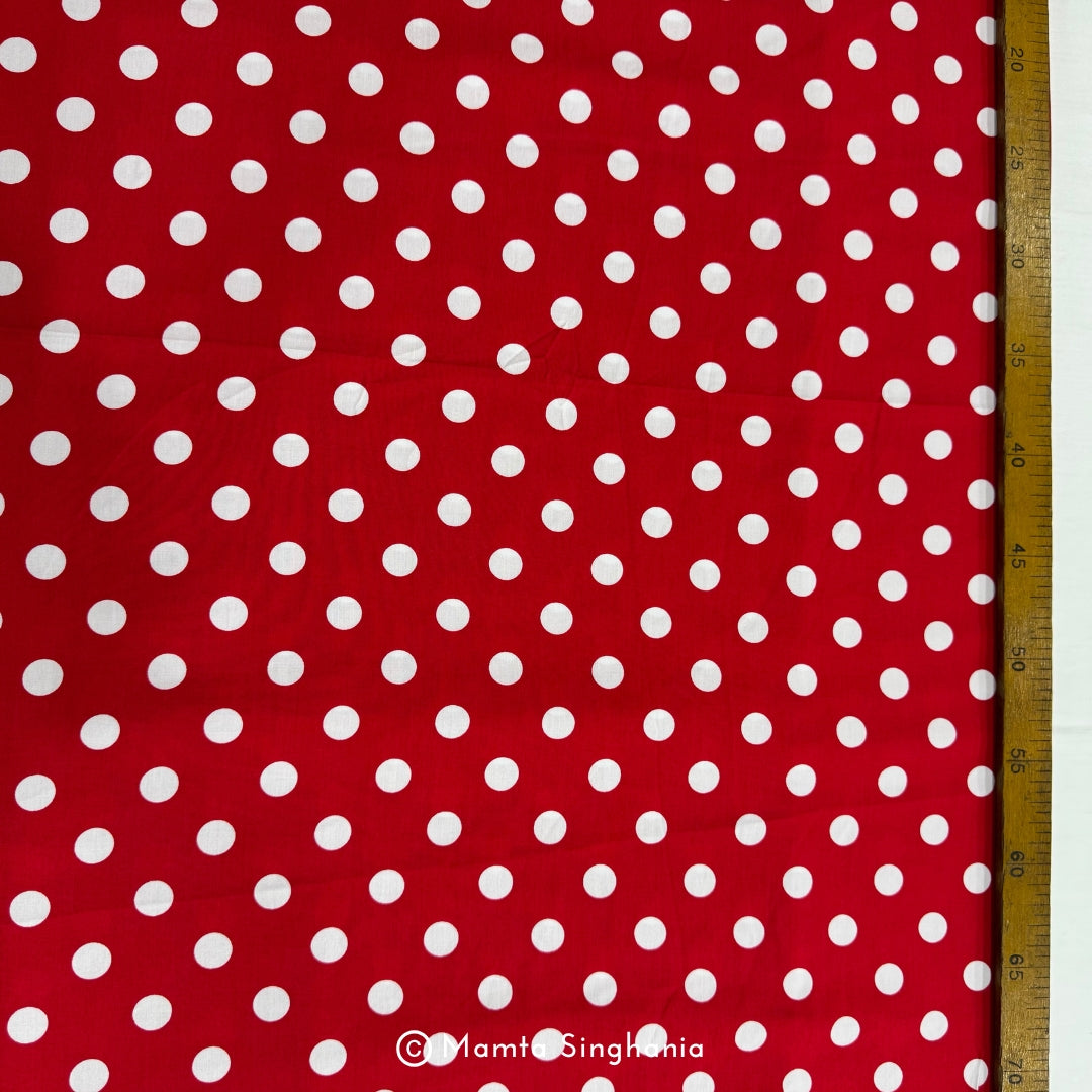 Red Polka Dot Printed Muslin Rayon Fabric