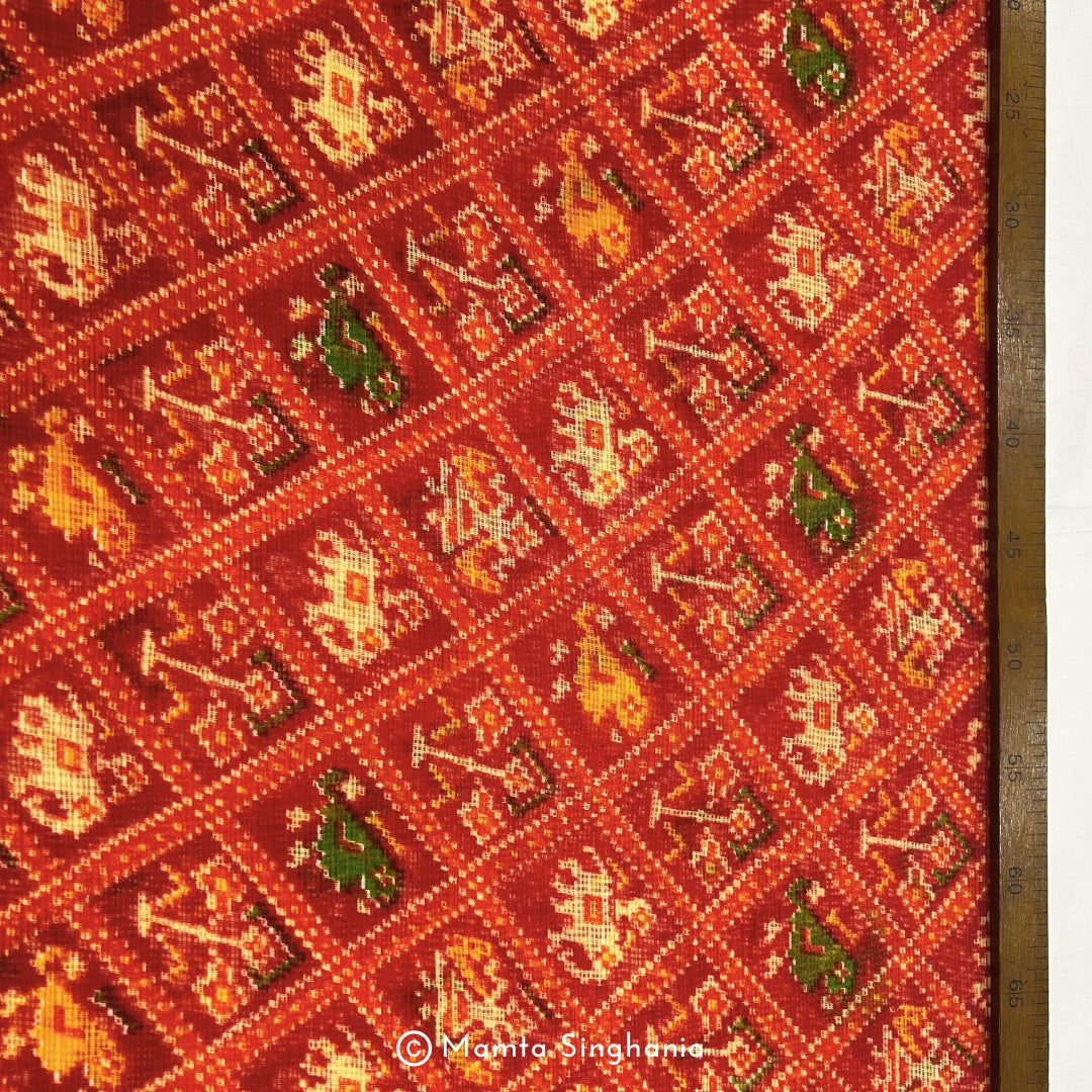 Red Patola Printed Kota Doria Fabric