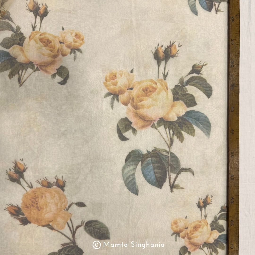 Cream Floral Printed Organza Silk Fabric