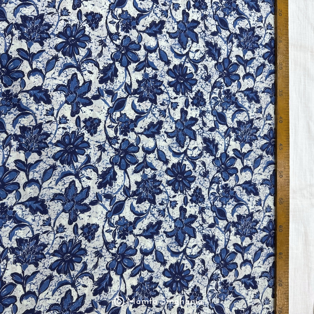 Blue Floral Printed Cotton Fabric