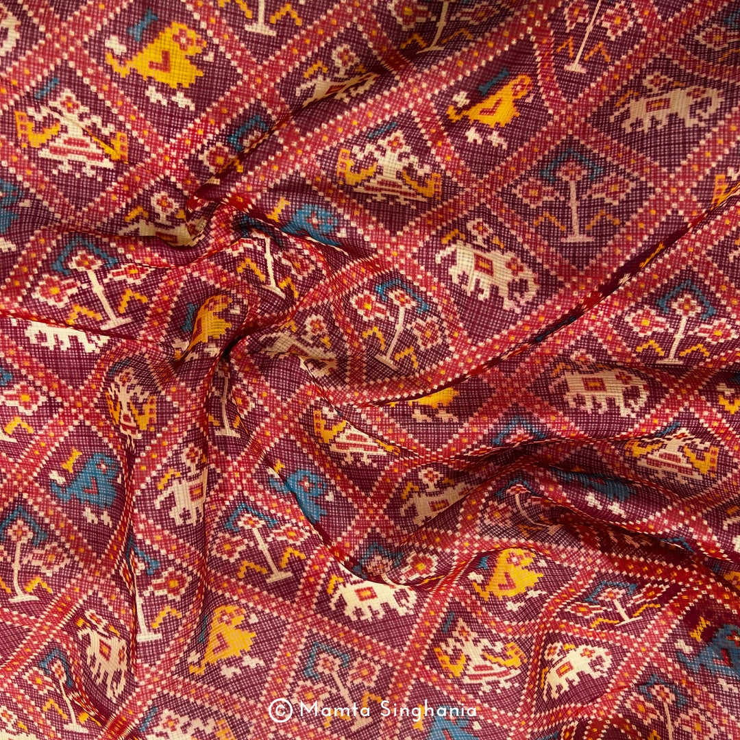 Maroon Patola Printed Kota Doria Fabric
