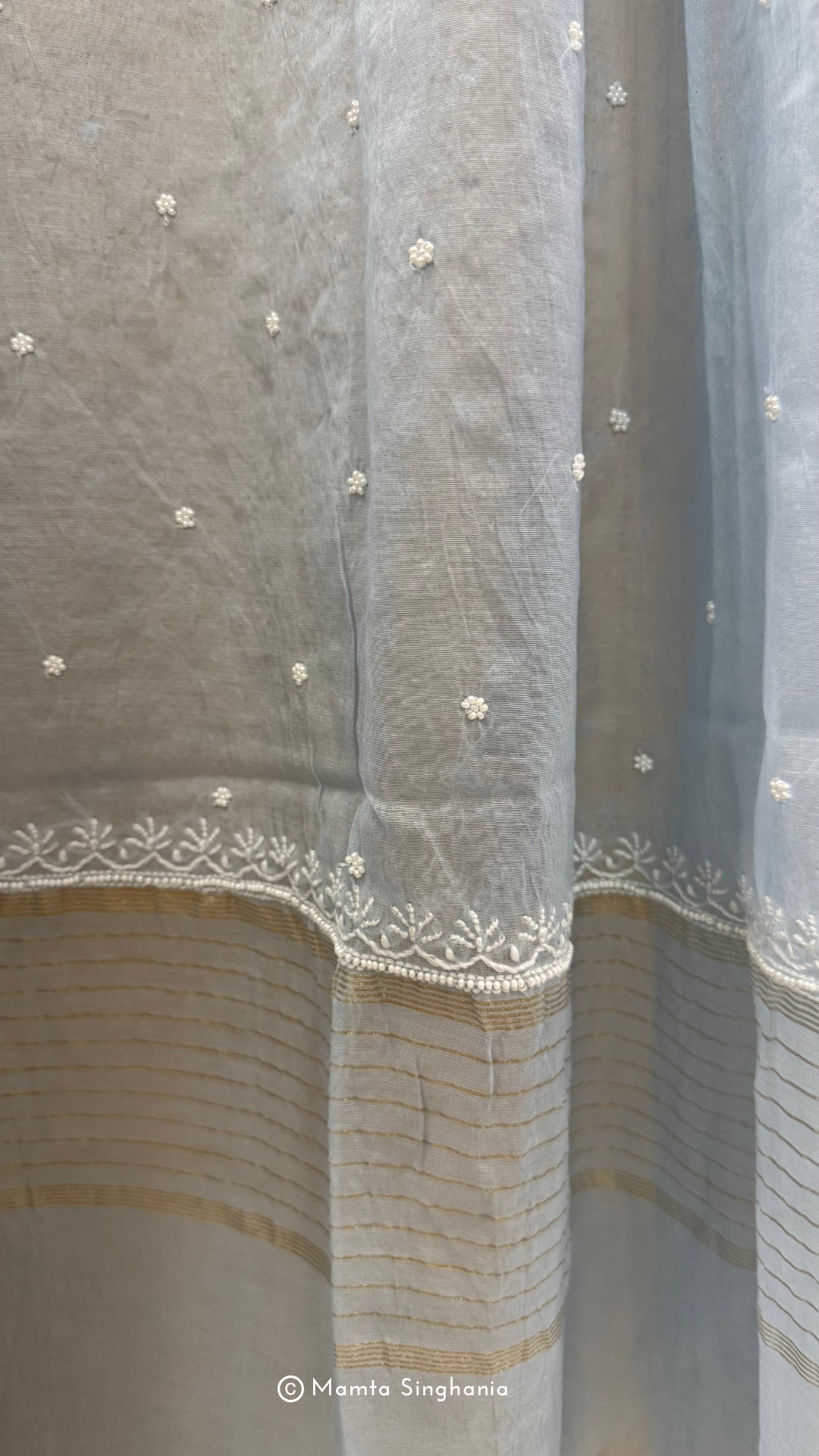Powder Blue Mul Chanderi Unstitched Chikankari Suit Set