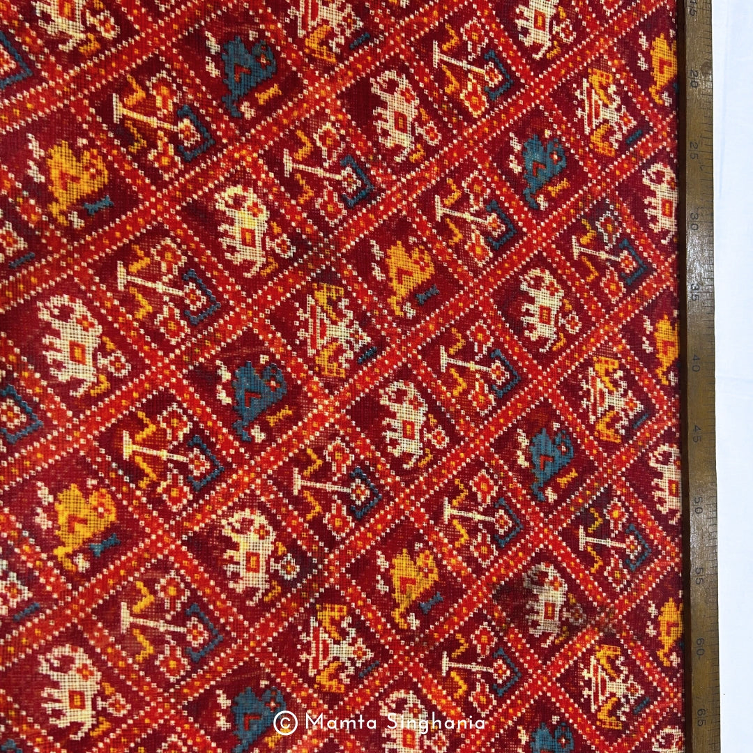 Maroon Patola Printed Kota Doria Fabric