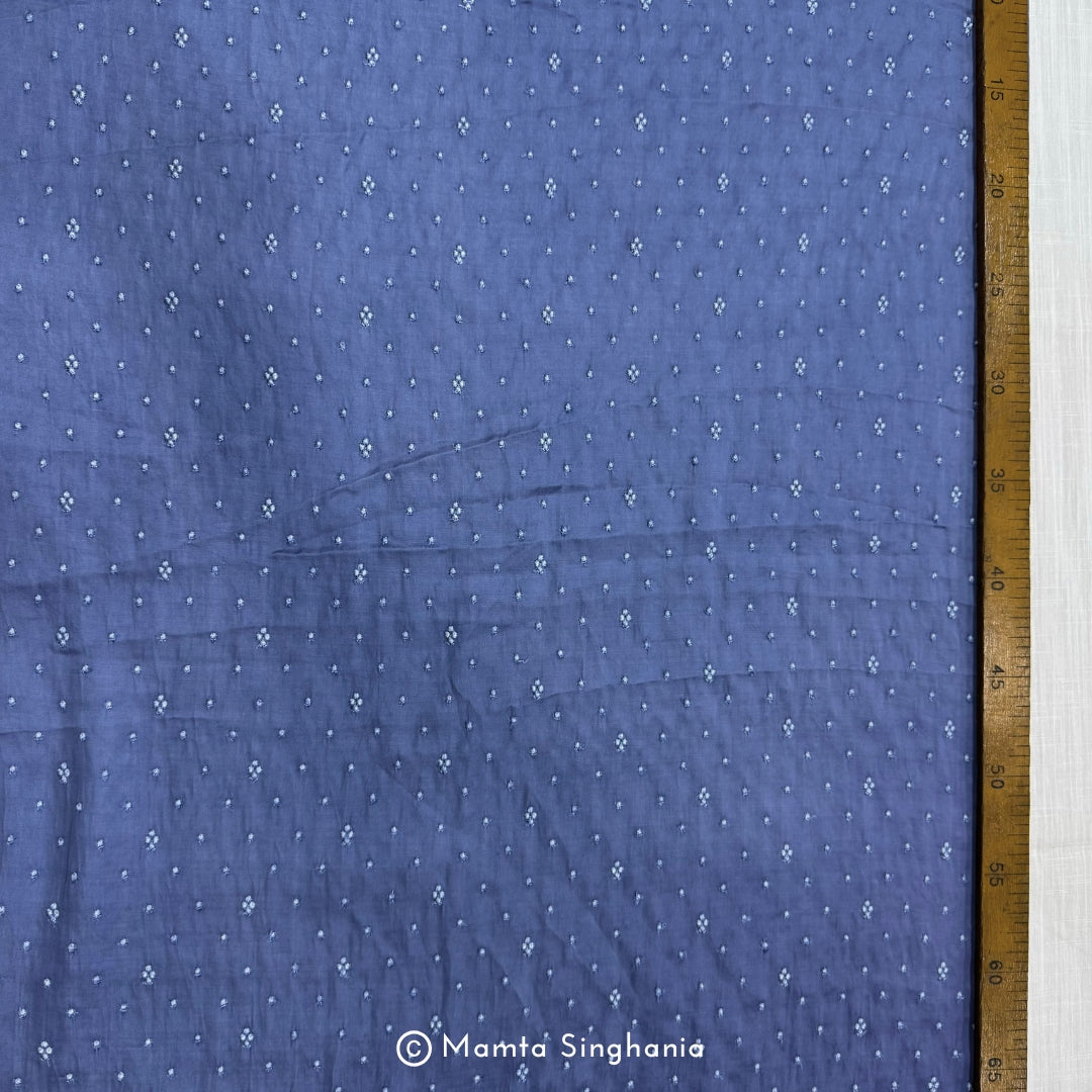 Light Midnight Blue Embroidered Modal Satin Fabric
