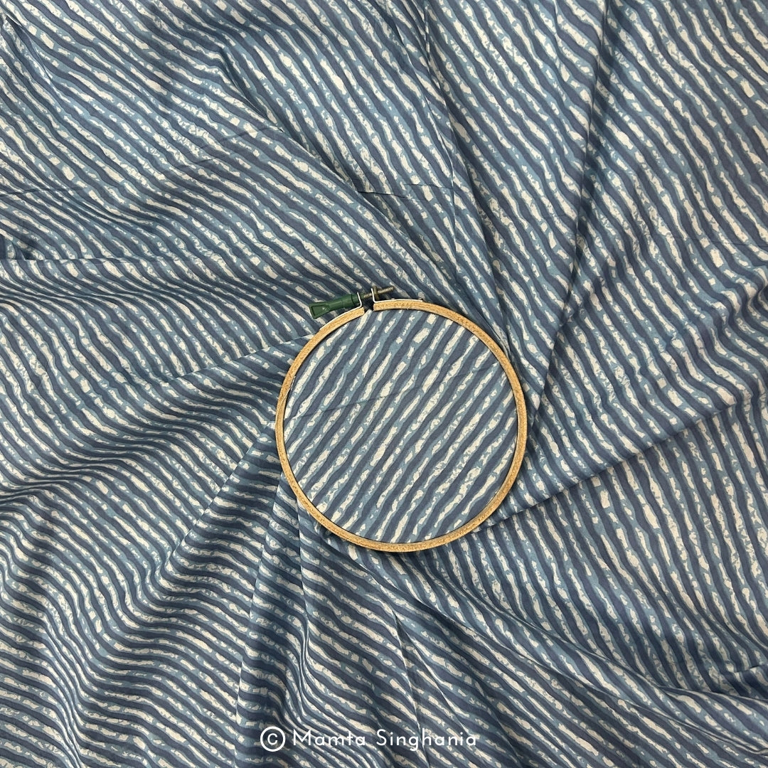 Grey Blue Leheriya Printed Cotton Fabric