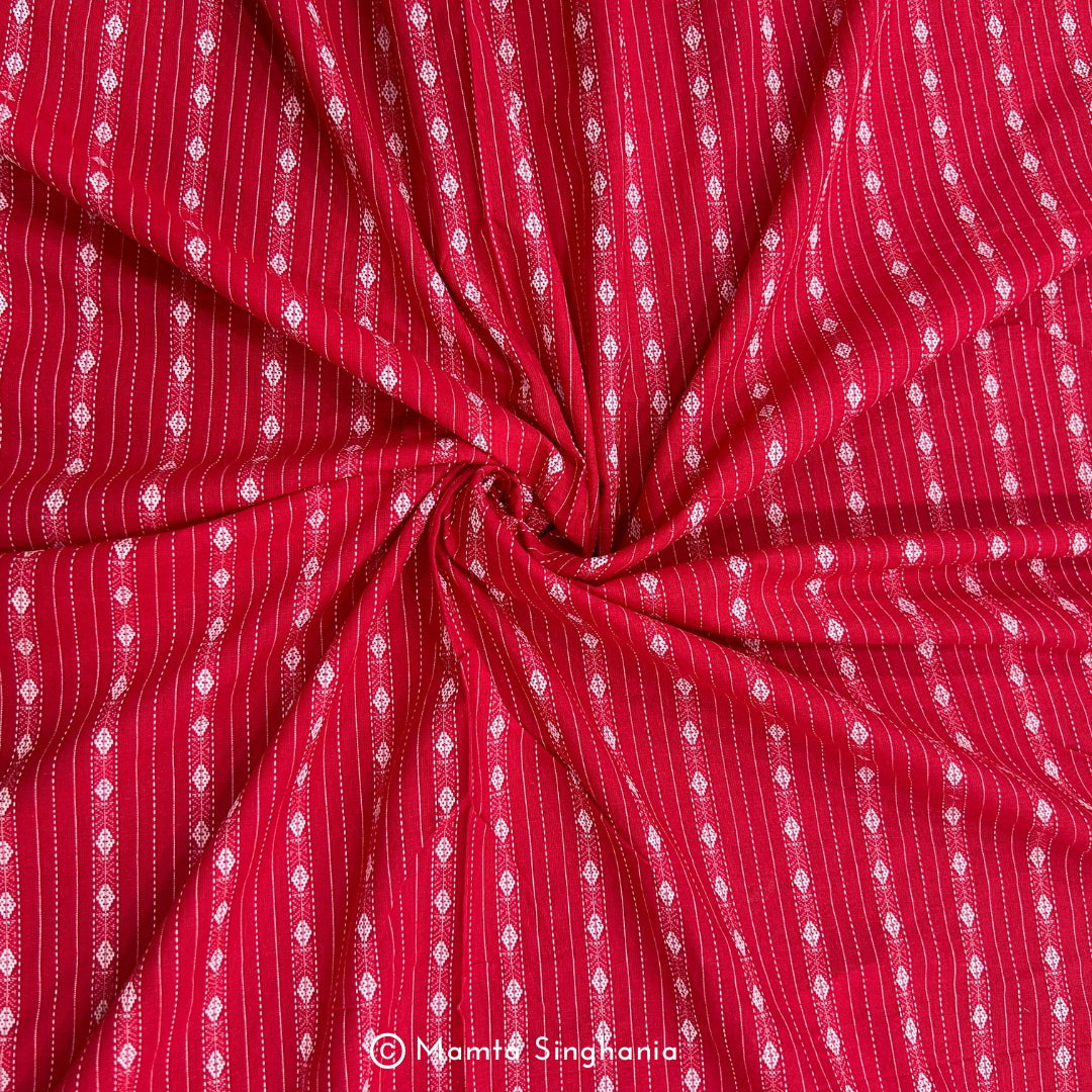 Red Stripes Handloom Cotton Fabric