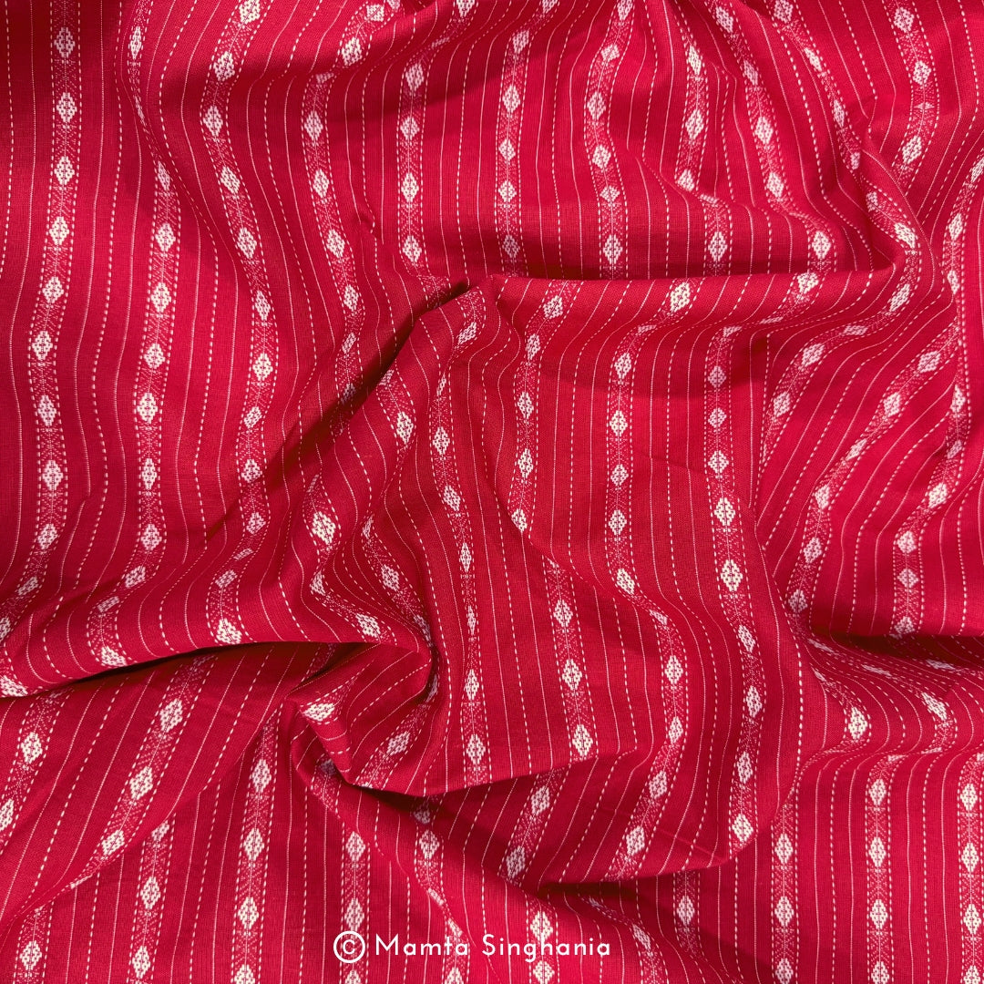 Red Stripes Handloom Cotton Fabric